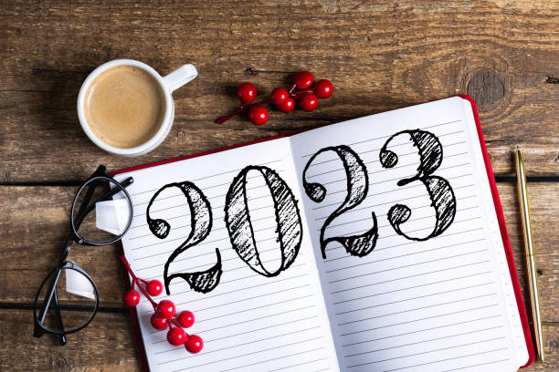 istock New year resolutions 2023 on desk. 2023 resolutions list with notebook, coffee cup, decorations on table. Goals, resolutions, plan, action concept. New Year 2023 background 1441419870