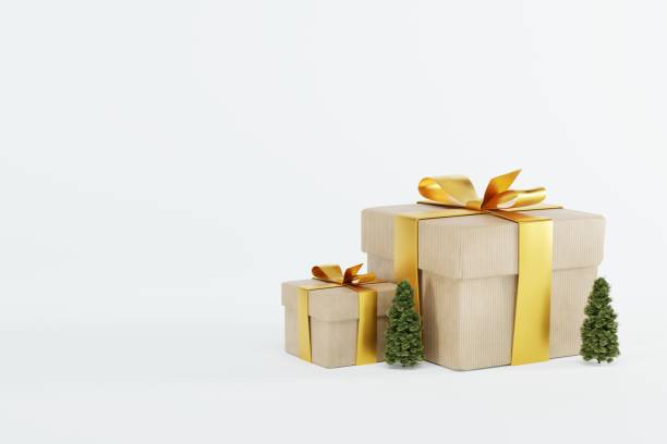 istock Gift boxes on a light background and a small Christmas tree next to it. 1441419946