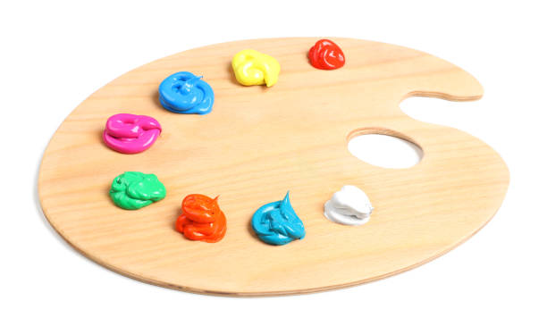 istock Palette with paints on white background. Artist equipment 1441419958