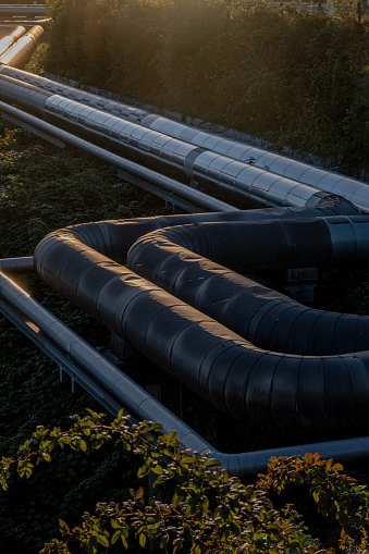 large pipes for district heating in sunlight