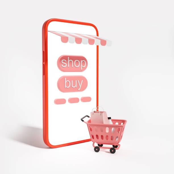 istock Phone empty display with shop and buy buttons, abstract interface 1441420289