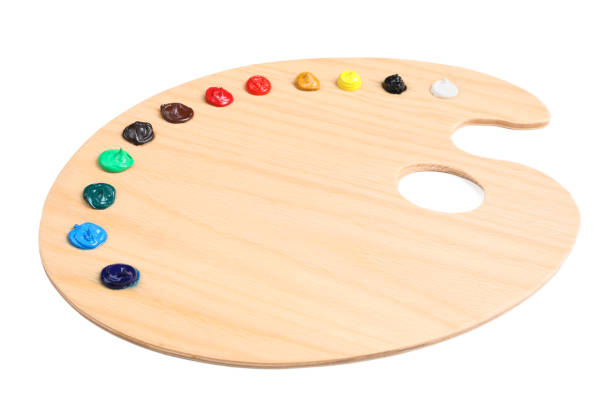 istock Palette with paints on white background. Artist equipment 1441420856