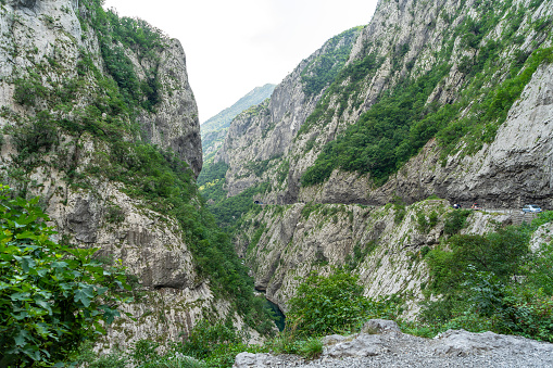 Narrow mountain gorge Plateau or canyon in Montenegro between the cities of Podgorica and Kolasin. ne of the deepest and narrowest gorge in canyon of the Moracha River.