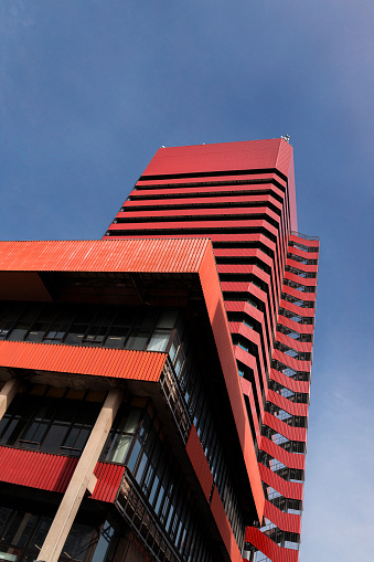 Dark red building in the modern city
