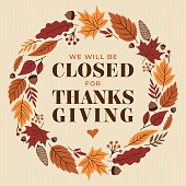 istock Thanksgiving, We will be closed sign. 1441427827
