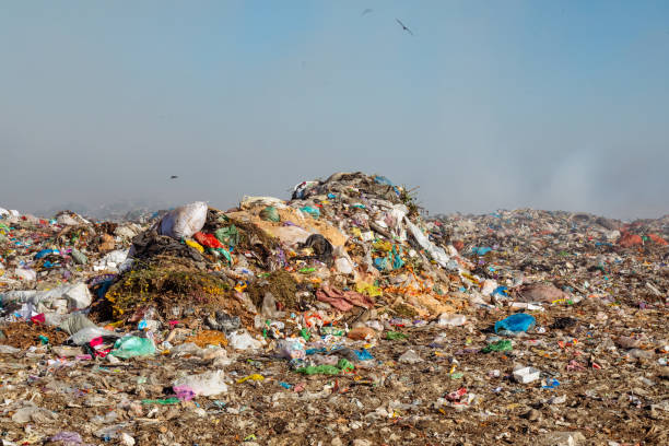 istock Burning trash piles in landfill 1441428702