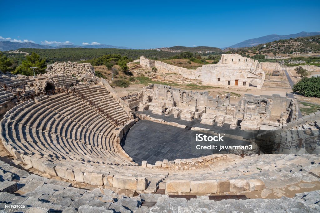 Antique Theatre in the ancient Lycian city of Patara, Turkey. Patara Stock Photo