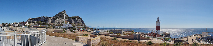 Gibraltar, United Kingdom - 06 08 2014: Panorama at Europa point in front of the famous rock of Gibraltar in the british sovereign territory in Spain