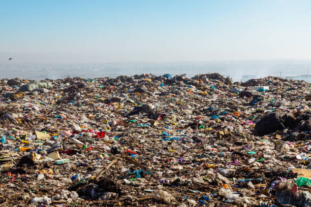istock Burning trash piles in landfill 1441430521