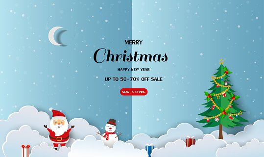 Winter sale banner background for Christmas or New Year decorative on paper cut and craft style,vector illustration