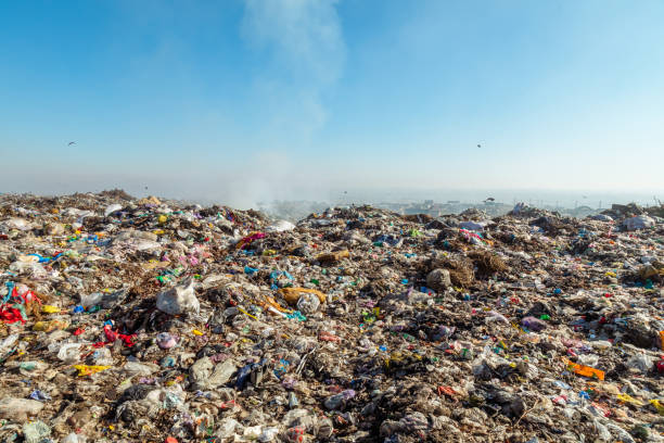 istock Burning trash piles in landfill 1441430983