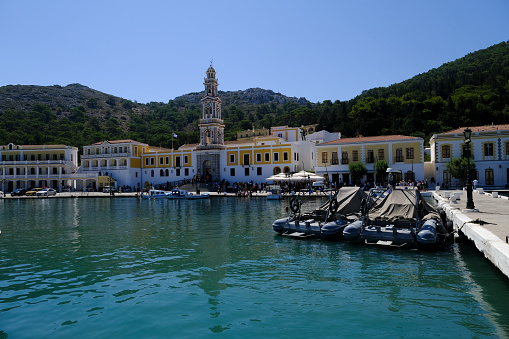 The Holy Monastery of Archangel Michael Panormitis in Symi Dodecanese, Greece on July 31, 2022.
