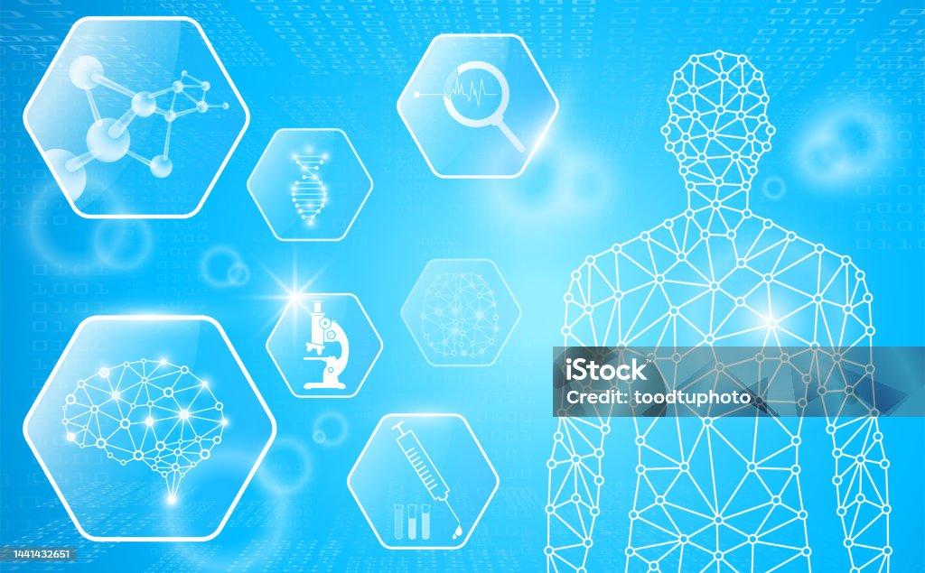 Modern Medical Science Abstract Background Technology Concept In Blue Light Brain And Human ...