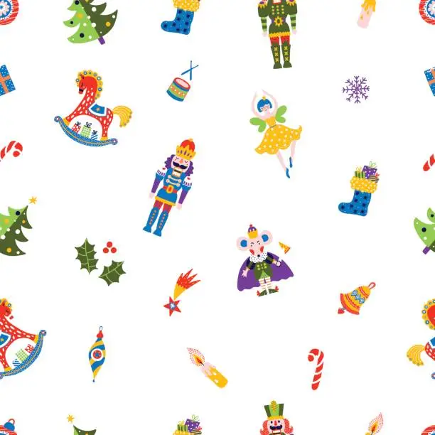 Vector illustration of Christmas vector seamless Nutcracker pattern.