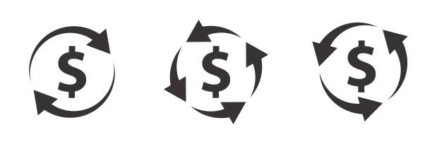 Cashback icon set. Money back refund investment symbol. Vector illustration. Cashback icon set. Money back refund investment symbol. Flat vector illustration impulse shopping stock illustrations