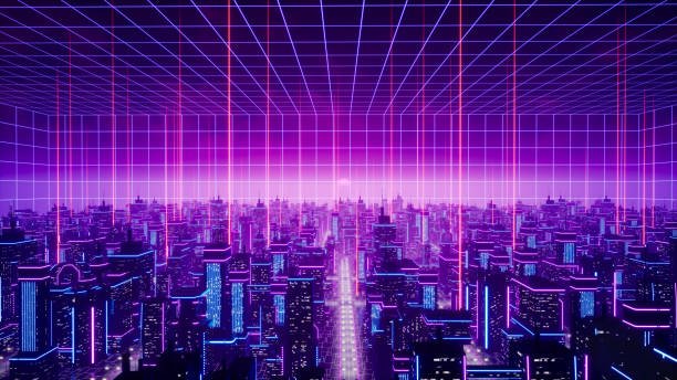 istock Metaverse city and cyberpunk concept. 3d render 1441434345