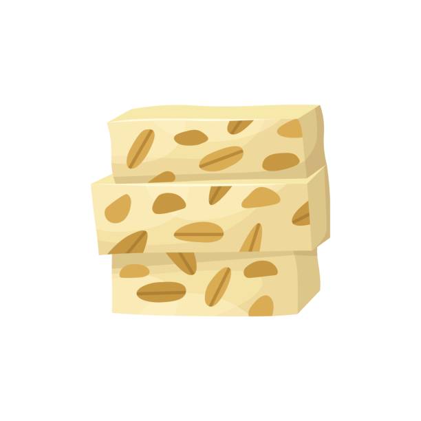 ilustraciones, imágenes clip art, dibujos animados e iconos de stock de ilustración vectorial de un plato sudamericano - turrón. cocina para año nuevo y navidad. estilo plano. - torrone