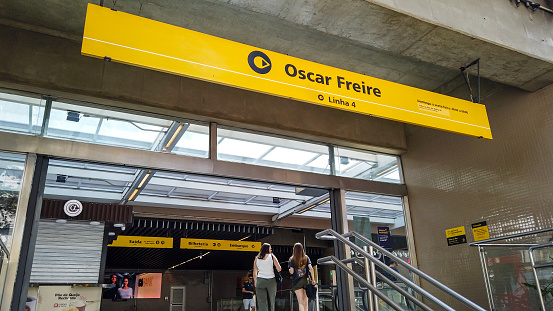 São Paulo, Brazil - 11-13-2022 - Facade of the Yellow Line Subway - Oscar Freire