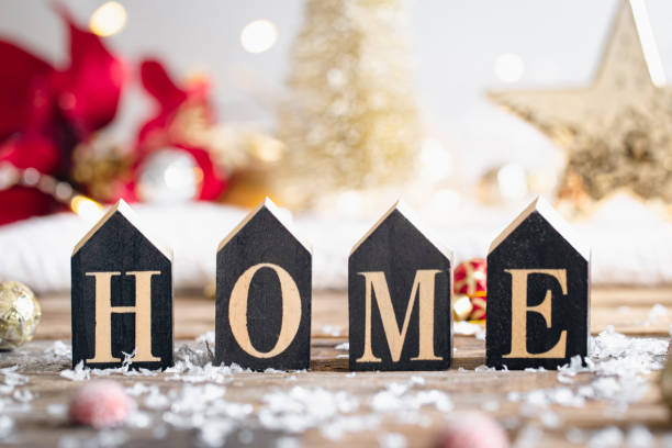 istock Christmas festive background with decorative word home. 1441438522