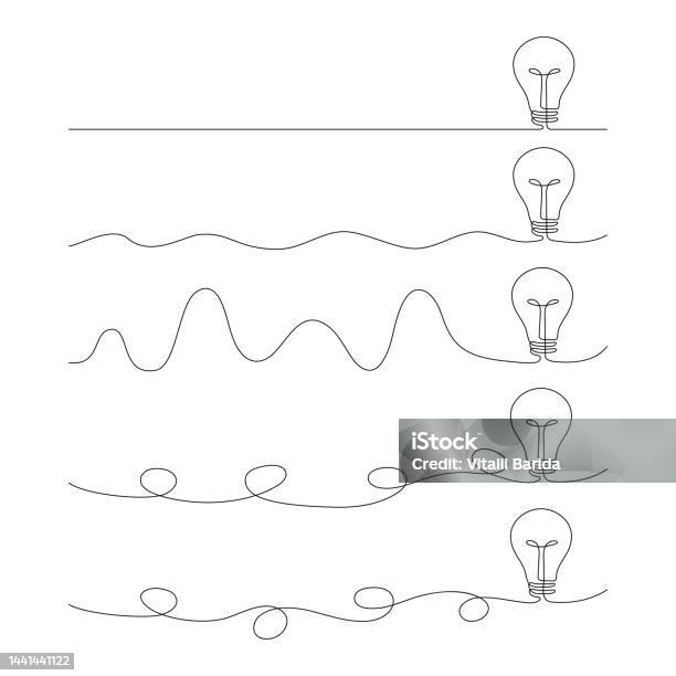 Light Continous Line Light Bulb Set One Continuous Line Drawing Stock Illustration ...