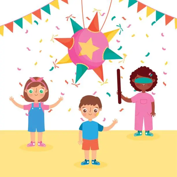 Vector illustration of kids and pinata