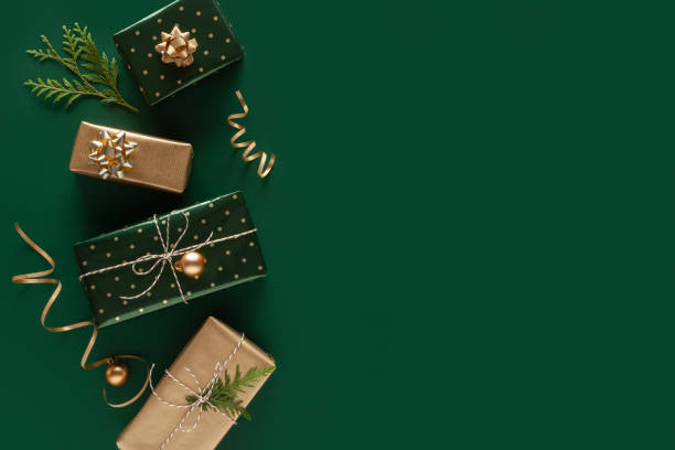 istock Christmas gift on a green background. 1441444204