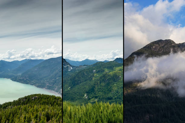 Great views of the rolling hills, the Sea to Sky highway near Squamish, , BC, Canada stock photo