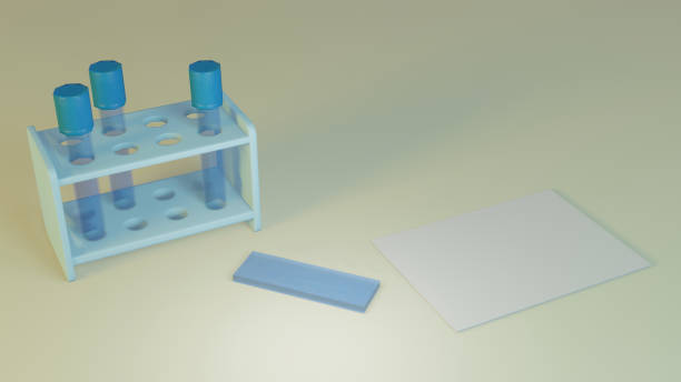 istock 3D render with medical flasks, test tubes for analysis. Concept illustration for designs on the theme of analyzes, laboratories and medical research. Background for medical text. 1441450706