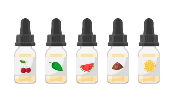 vape liquid flaschen oder tropfer set, flache vektorillustration isoliert auf weißem hintergrund. - würze stock-grafiken, -clipart, -cartoons und -symbole