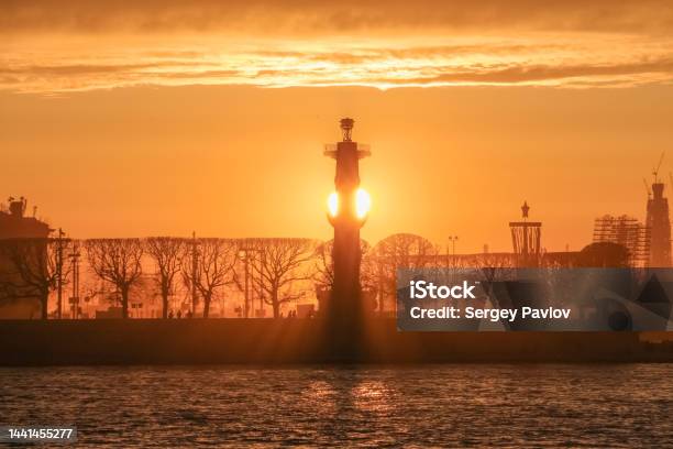 Sun Setting Behind The Rostral Column Stock Photo - Download Image Now - Abstract, Architectural Column, Architecture