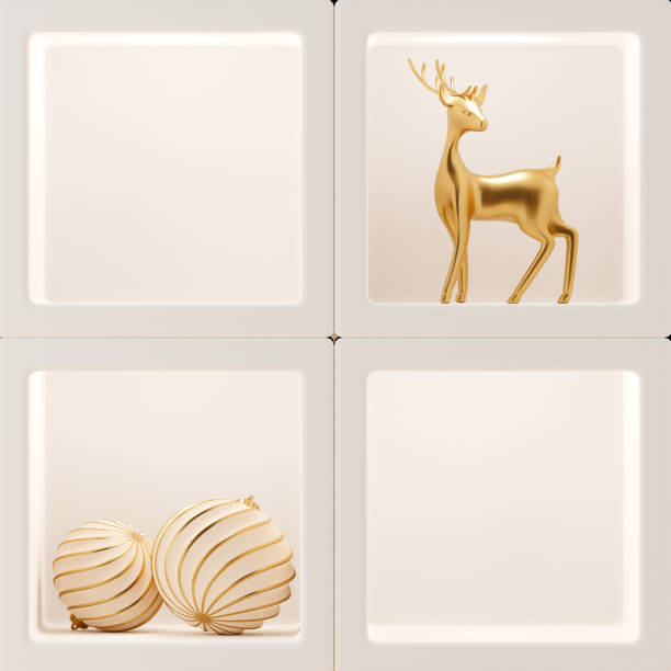 istock 3D abstract Christmas light background with beige Christmas decorations 1441461440