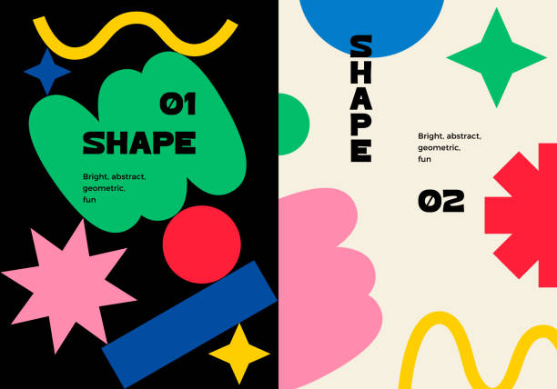 Bright Creative Modern Posters with Colorful Geometric Shapes. Vector Banners in Memphis Style. Design with Various Shapes and Different Figures Bright Creative Modern Posters with Colorful Geometric Shapes. Vector Banners in Memphis Style. Design with Various Shapes and Different Figures. futurism stock illustrations