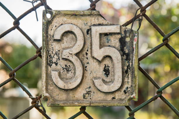 istock Old retro cast iron plate number 35 1441465134