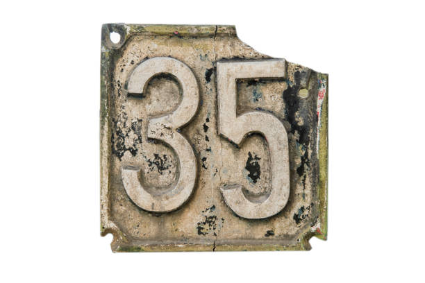 istock Old retro cast iron plate number 35 1441465142