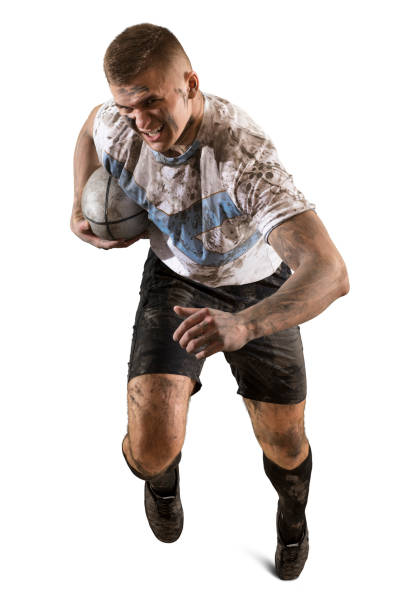 Rugby player in action isolated on white background