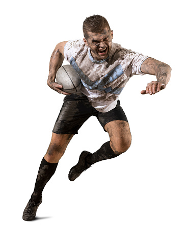 Rugby player in action isolated on white background