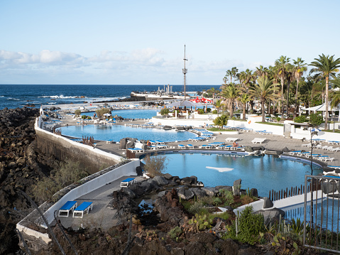 Puerto de la Cruz, Spain; November 4th 2022: Lago Martianez pools in Puerto de la Cruz, Tenerife, Canary Islands