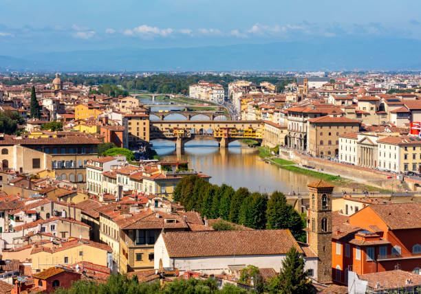 istock Florence cityscape with Ponte Vecchio bridge over Arno river, Italy 1441471165