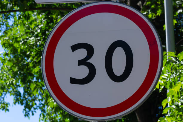 istock Traffic sign which means 30 kilometers per hour 1441471168
