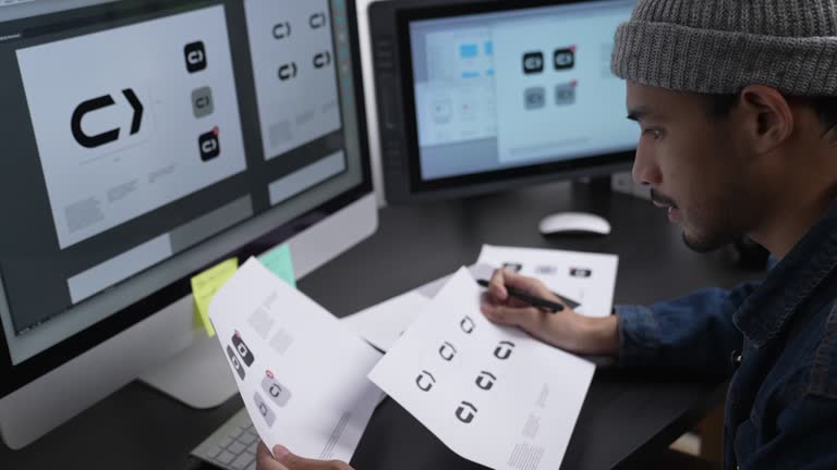 Asian Graphic designer working in office. Artist Creative Designer Illustrator Graphic Skill Concept.