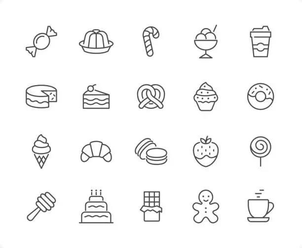 Vector illustration of Sweet Food icon set. Editable stroke weight. Pixel perfect icons.