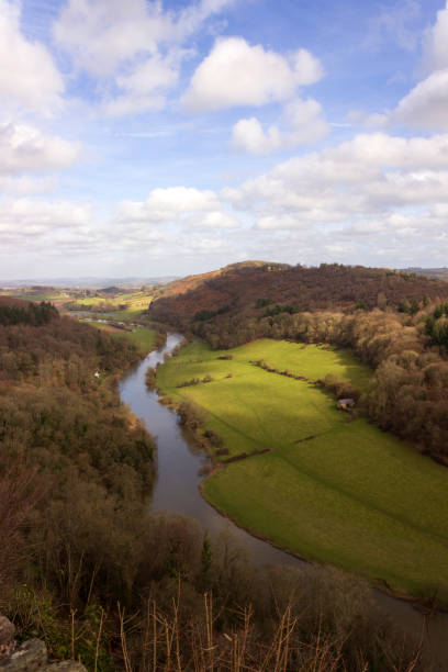 View from Symonds Yat Rock towards Coppett Hill and the River Wye border of Gloucestershire and Herefordshire, England, UK stock photo
