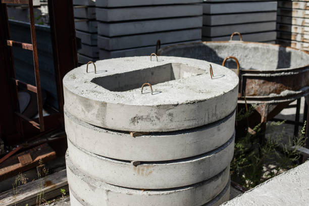istock Reinforced concrete well cover for a rectangular manhole, building materials for sewerage. 1441480052
