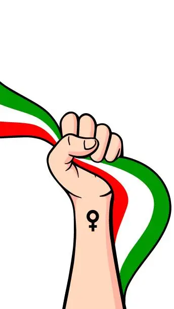 Vector illustration of Protests in Iran vector poster with copy space. Solidarity with Iranian women. Template for background, banner