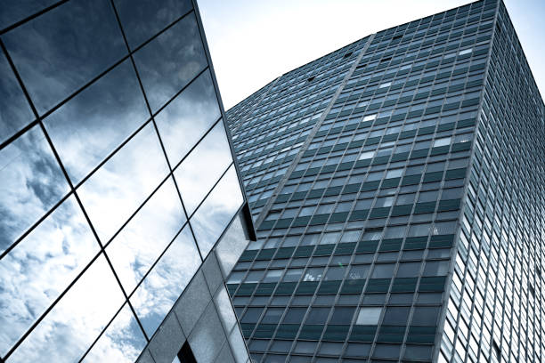 istock Modern office buildings, abstract architecture, white sky 1441481613