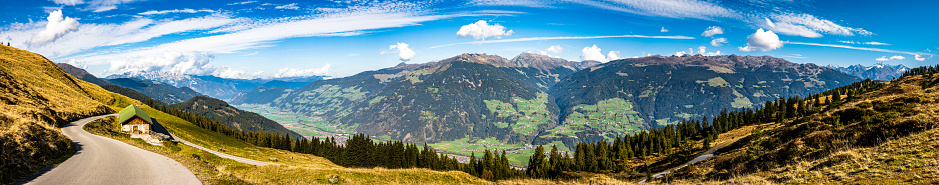 Chiemsee Lake Bavaria. Ising. Aerial Panorama Shot of Lake in Summer. Horse Stable. Agriculture Fields. Alps