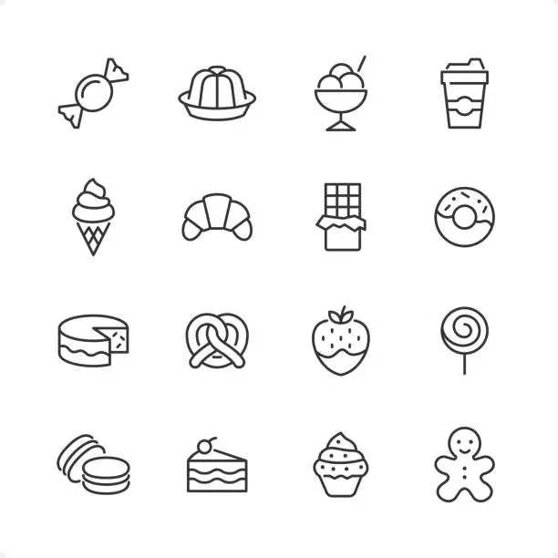 Vector illustration of Sweet Food  - Pixel Perfect line icon set, editable stroke weight.