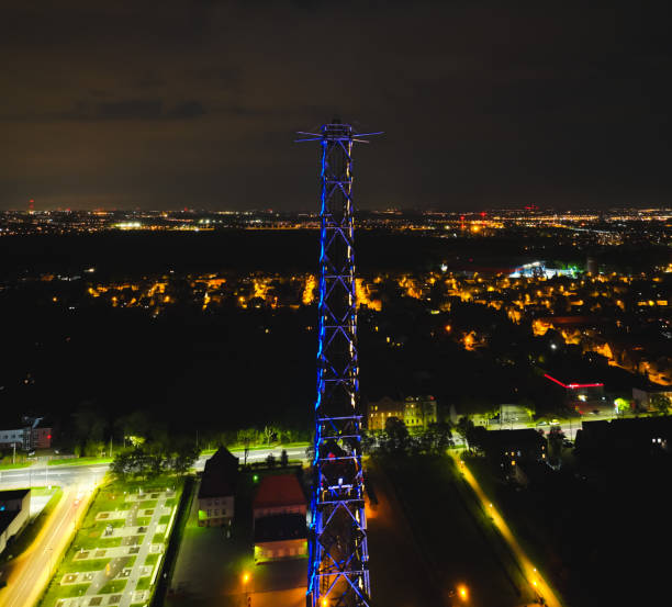 Radio station in Gliwice on night.
