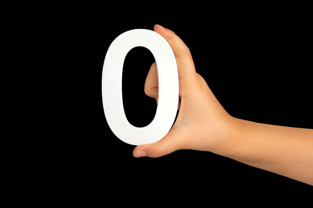 istock Zero in hand. The number zero is clasped in a hand isolated on a black background. Number zero white in a child's hand on a black background. 1441487060