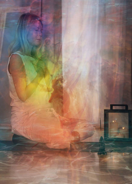 istock Energy field and aura visualization. Meditation concept. Double exposure image 1441487493